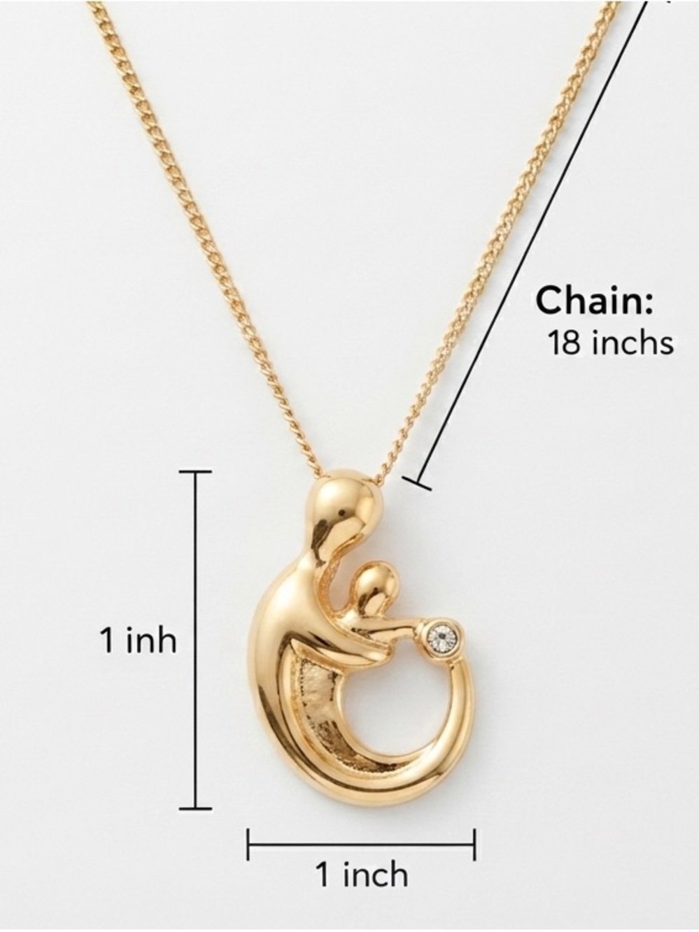 Gold Mother & Child Pendant Necklace - 18" Chain